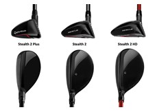 A graphic showing the difference in head shape and size between the three TaylorMade Stealth 2 hybrids