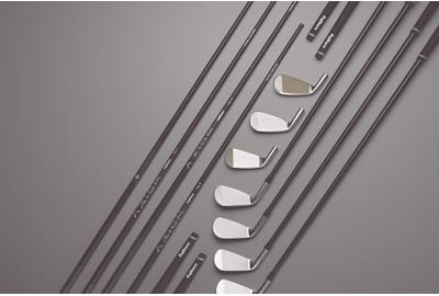 An image showing the different weights and flexes of each Axiom iron shaft