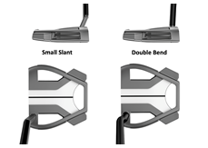 The TaylorMade Spider Tour Series X putter at address and with both a small slant hosel and double bend shaft