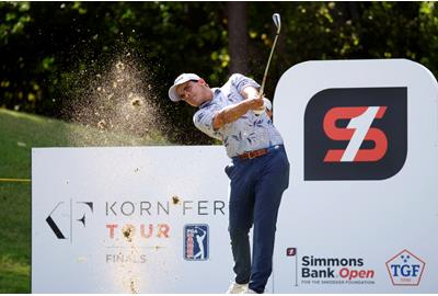 Korn Ferry player Emilio Gonzalez hits a tee shot during the final round of the Simmons Bank Open