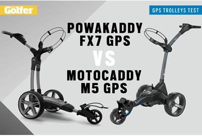 PowaKaddy FX7 GPS and Motocaddy M5 GPS electric golf trolleys.