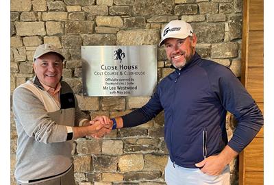 Sir Graham Wylie and Lee Westwood celebrate Close House's 10th anniversary.